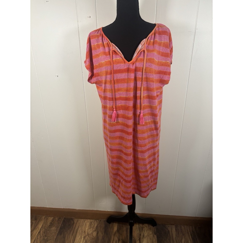 tommy bahama pink orange stripe linen blend dress medium t shirt dress